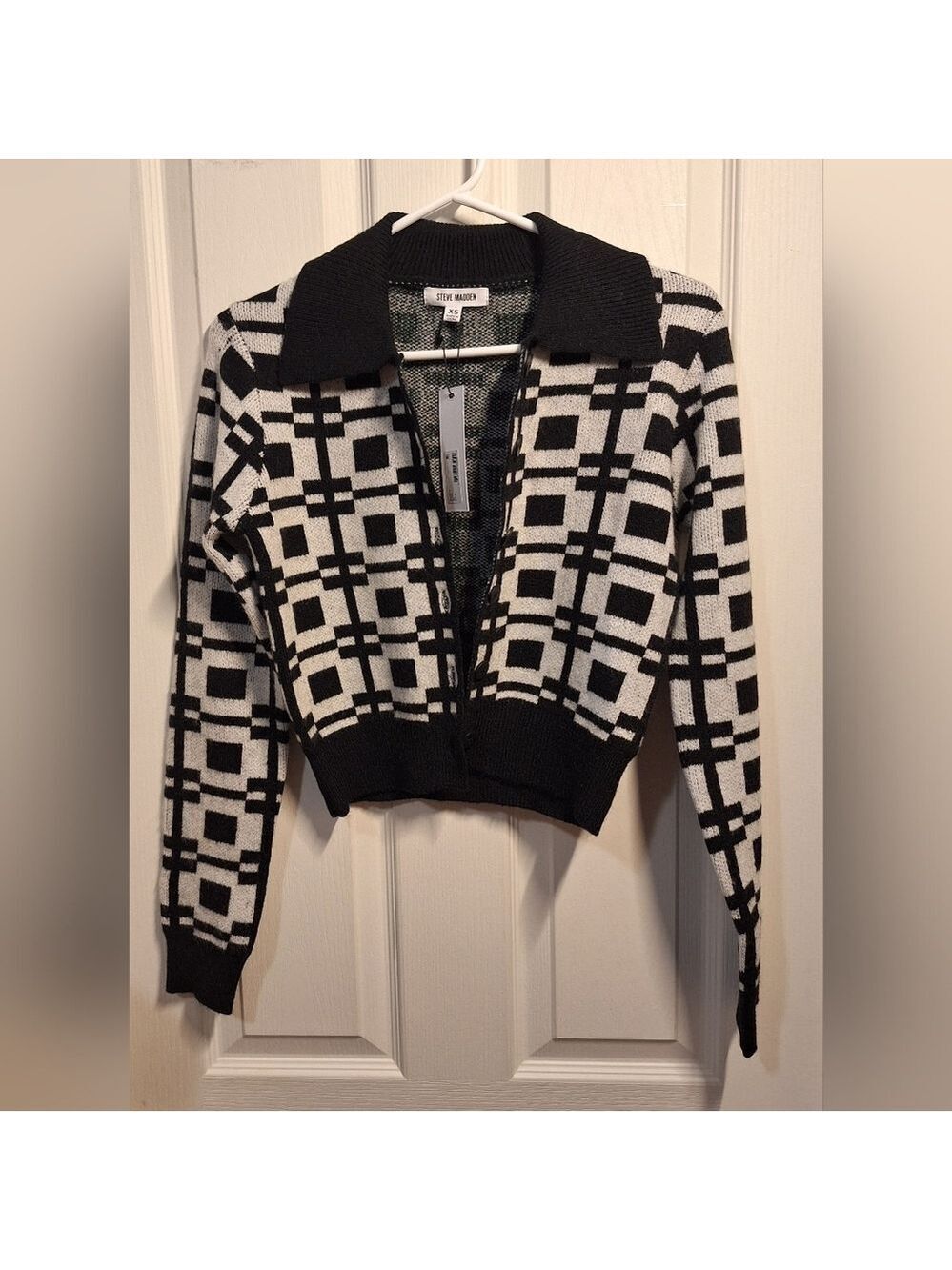 Steve Madden Black and White Checkered Cardigan XS NWT
